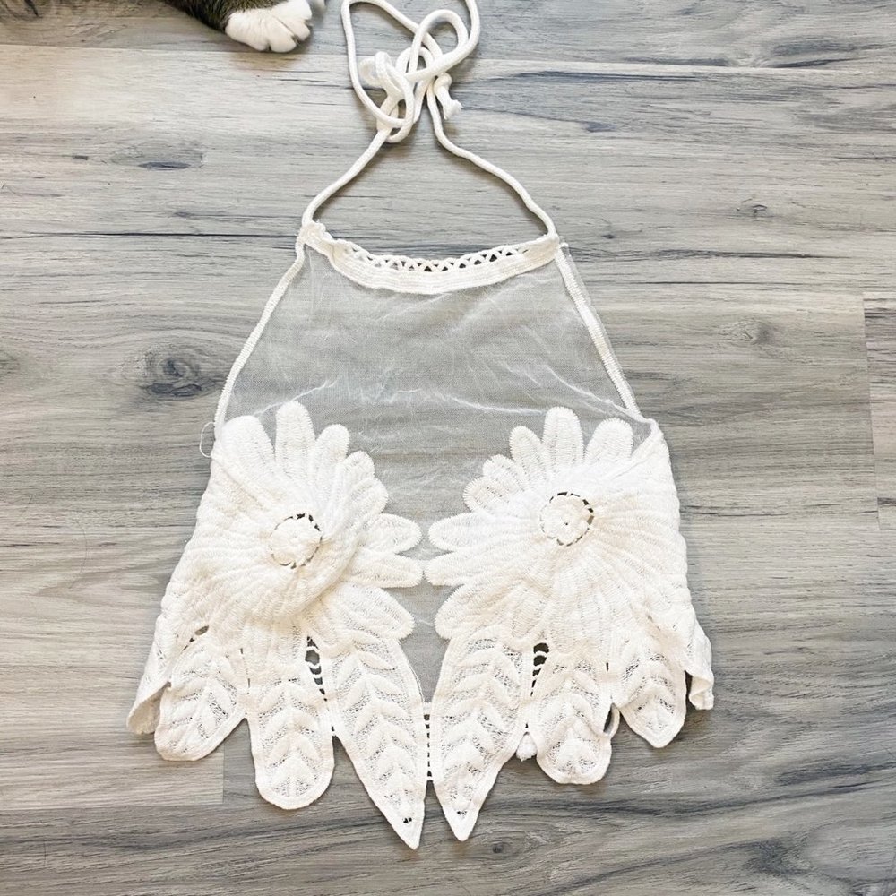 Dolls Kill White Crochet Floral Mesh Crop Top